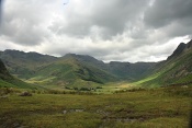 Pohled z průsmyku Wrynose Pass. Lake District